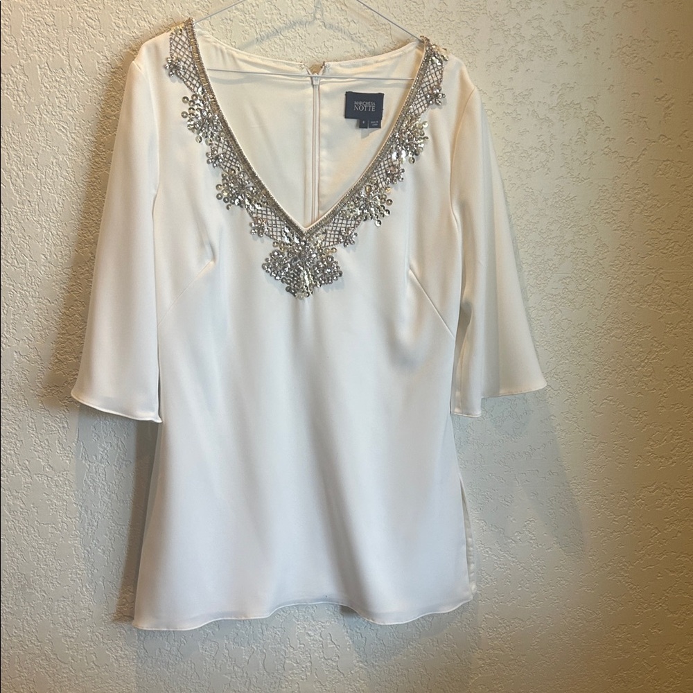 Elegant White Blouse with Silver Accents
